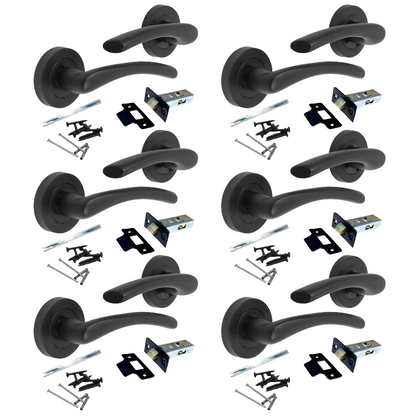 Poignée de porte Zena Design moderne Noir mat Levier sur rosace Intérieur + Loquet tubulaire