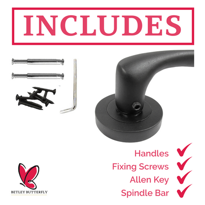 Zena Door Handle Bathroom Set Modern Design Matt Black Lever on Rose Internal Thumbturn