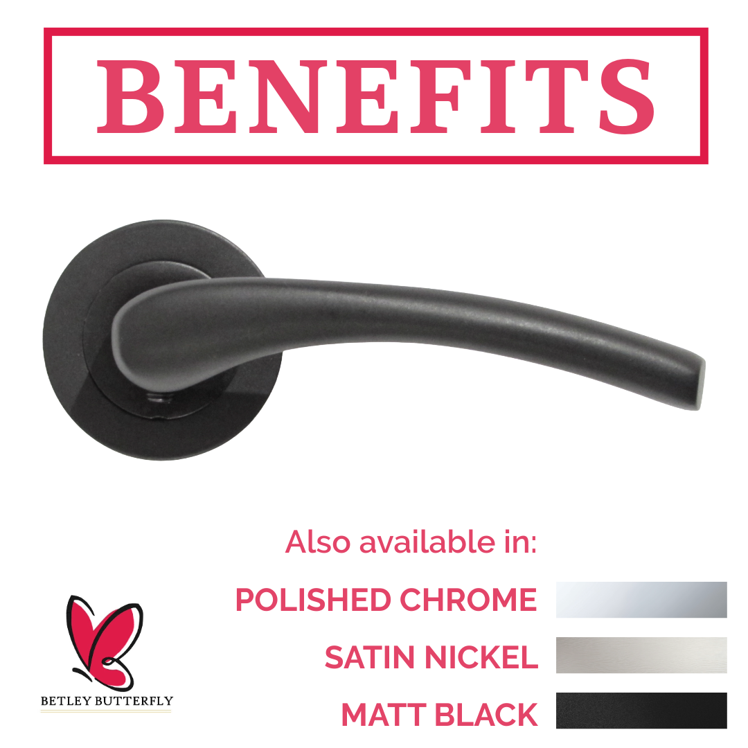 Zena Door Handle Bathroom Set Modern Design Matt Black Lever on Rose Internal Thumbturn