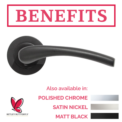 Zena Door Handle Bathroom Set Modern Design Matt Black Lever on Rose Internal Thumbturn