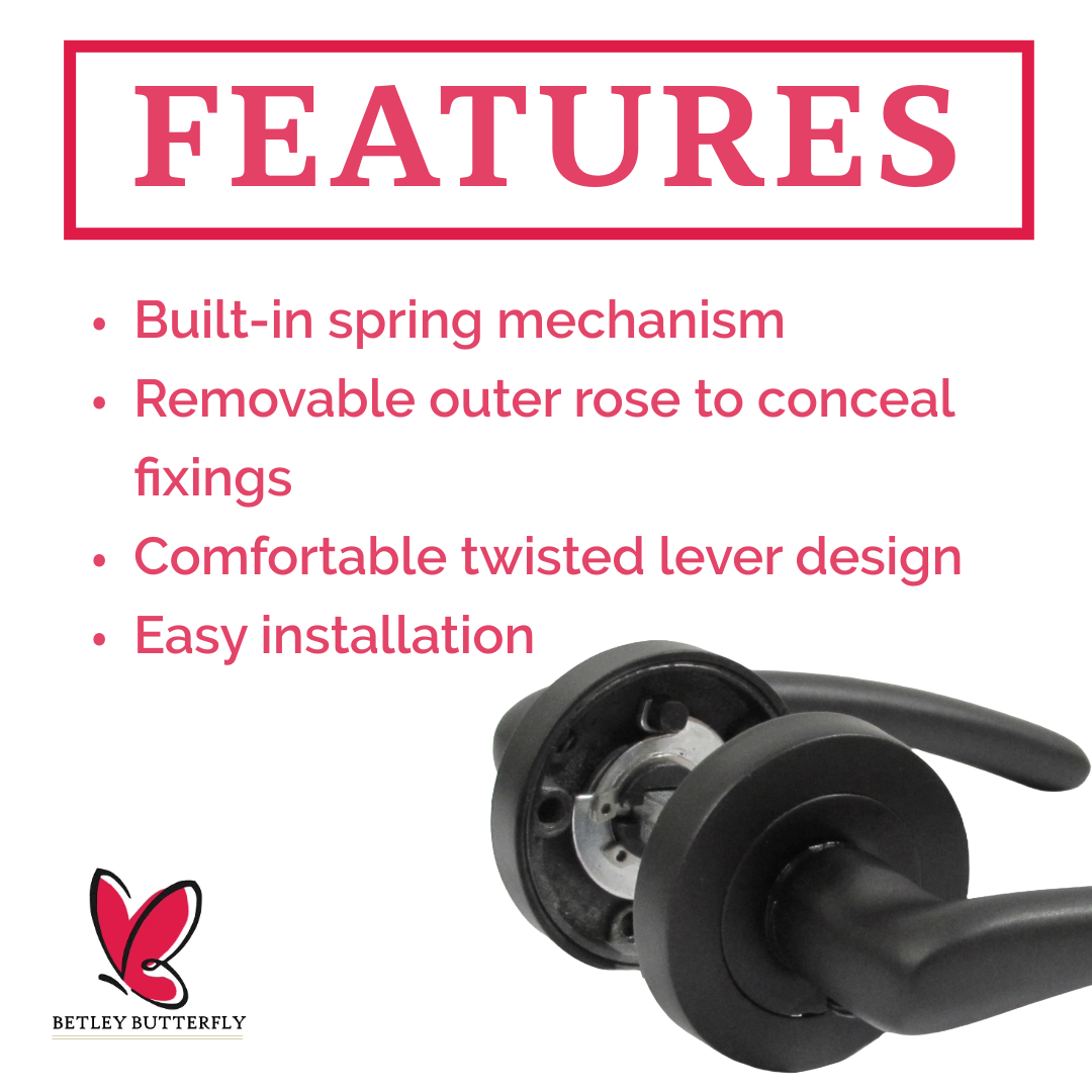 Zena Door Handle Bathroom Set Modern Design Matt Black Lever on Rose Internal Thumbturn