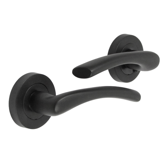 Zena Door Handle Modern Design Matt Black Lever on Rose Internal Latch Handles