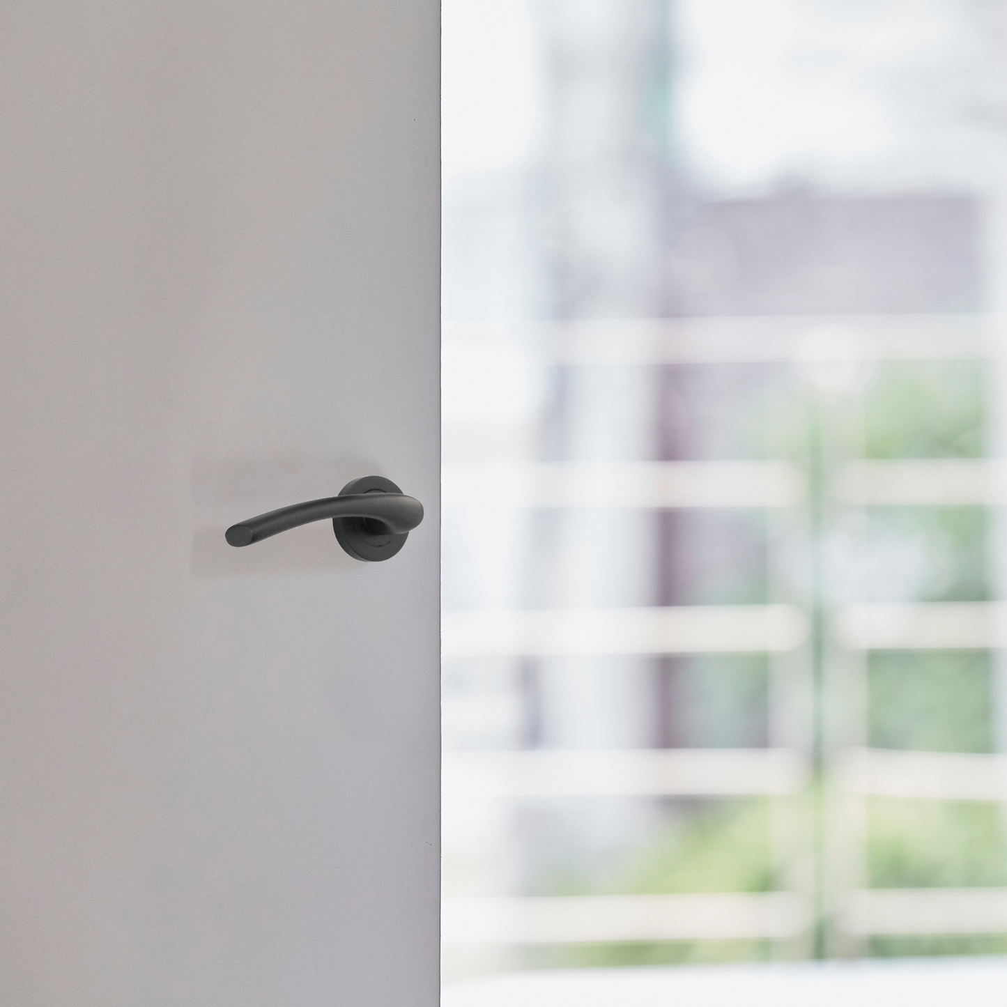Zena Door Handle Modern Design Matt Black Lever on Rose Internal + Latch & Hinges