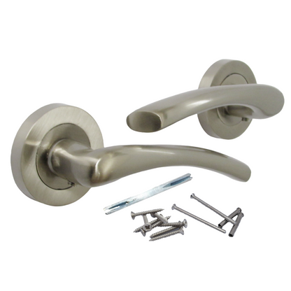 Zena Door Handle Modern Design Satin Nickel Lever on Rose Internal Latch Handles