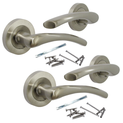 Zena Door Handle Modern Design Satin Nickel Lever on Rose Internal Latch Handles
