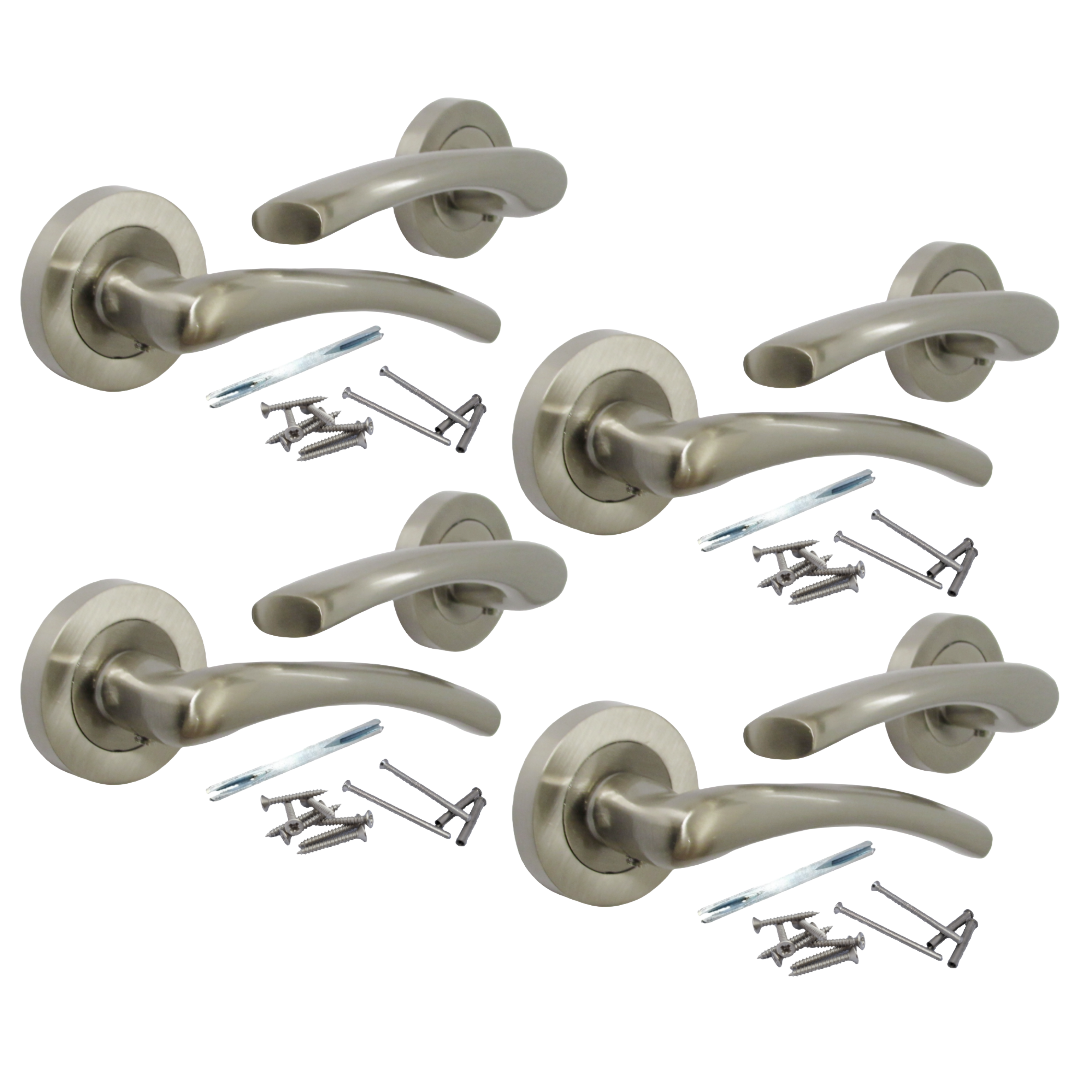 Zena Door Handle Modern Design Satin Nickel Lever on Rose Internal Latch Handles