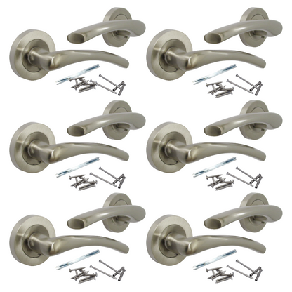 Zena Door Handle Modern Design Satin Nickel Lever on Rose Internal Latch Handles