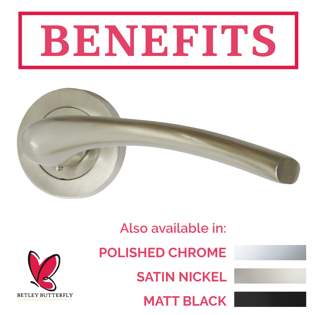 Zena Door Handle Modern Design Satin Nickel Lever on Rose Internal Latch Handles