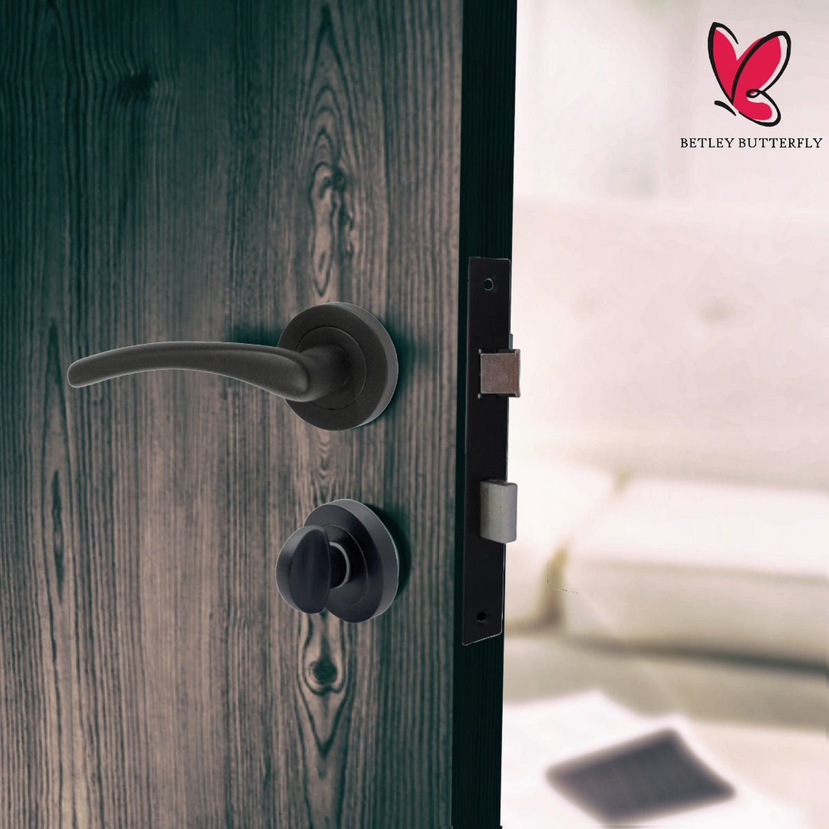 Marketplace JPG companion for Zena Door Handle Bathroom Set Modern Design Matt Black Lever on Rose Internal Thumb Turn