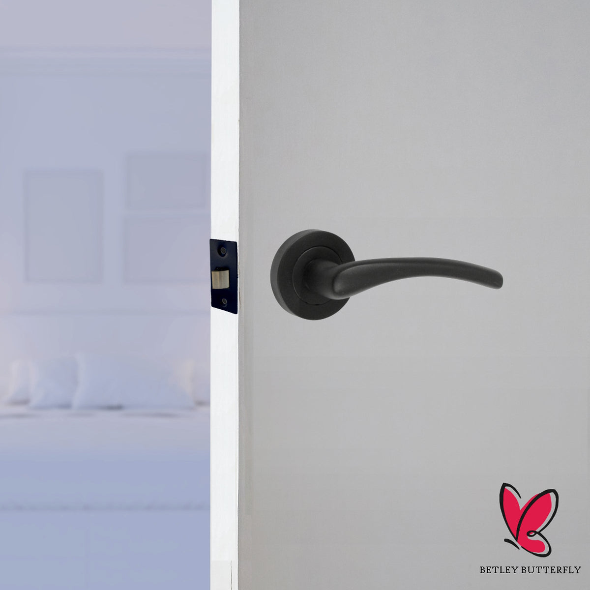 Marketplace JPG companion for Zena Door Handle Modern Design Matt Black Lever on Rose Internal + Tubular Latch