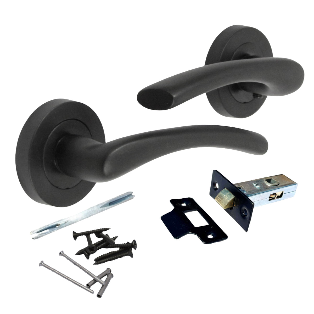 Marketplace JPG companion for Zena Door Handle Modern Design Matt Black Lever on Rose Internal + Tubular Latch
