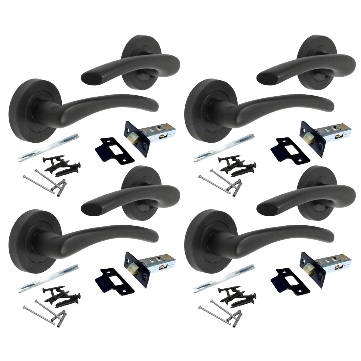 Marketplace JPG companion for Zena Door Handle Modern Design Matt Black Lever on Rose Internal + Tubular Latch