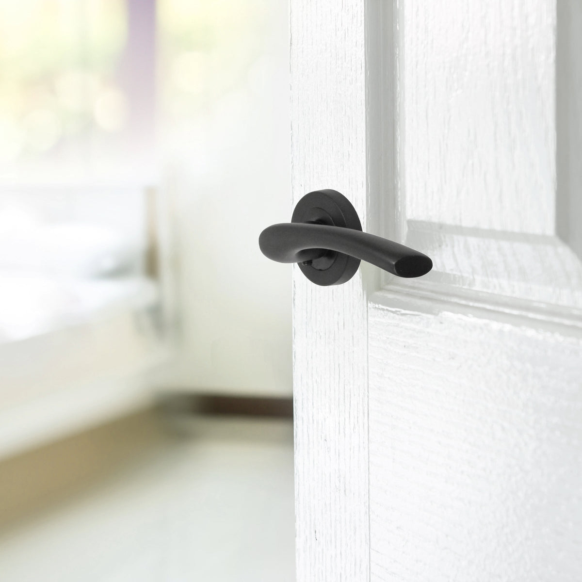 Marketplace JPG companion for Zena Door Handle Modern Design Matt Black Lever on Rose Internal Latch Handles