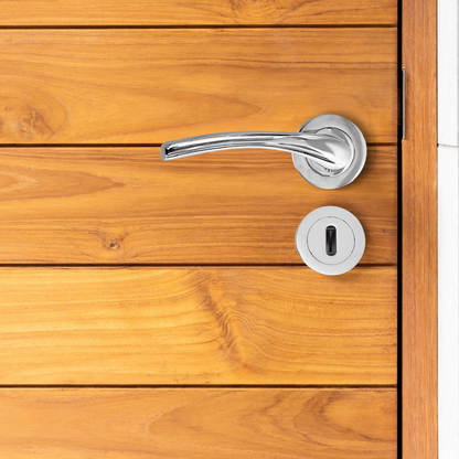 Zena Door Handle Lock Key Set Modern Chrome Lever on Rose Internal Escutcheon