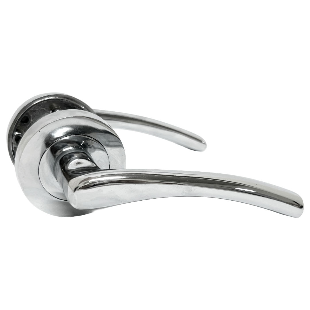 Zena Door Handle Modern Design Chrome Lever on Rose Internal + Latch
