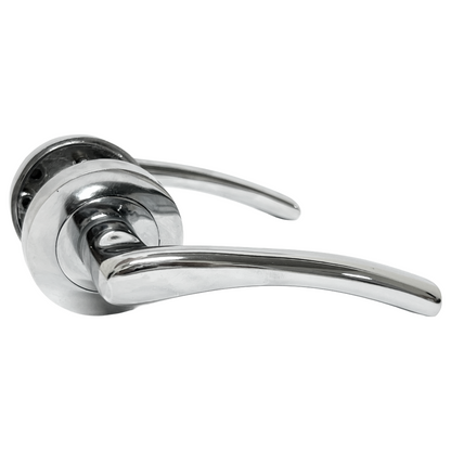 Zena Door Handle Modern Design Chrome Lever on Rose Internal + Latch