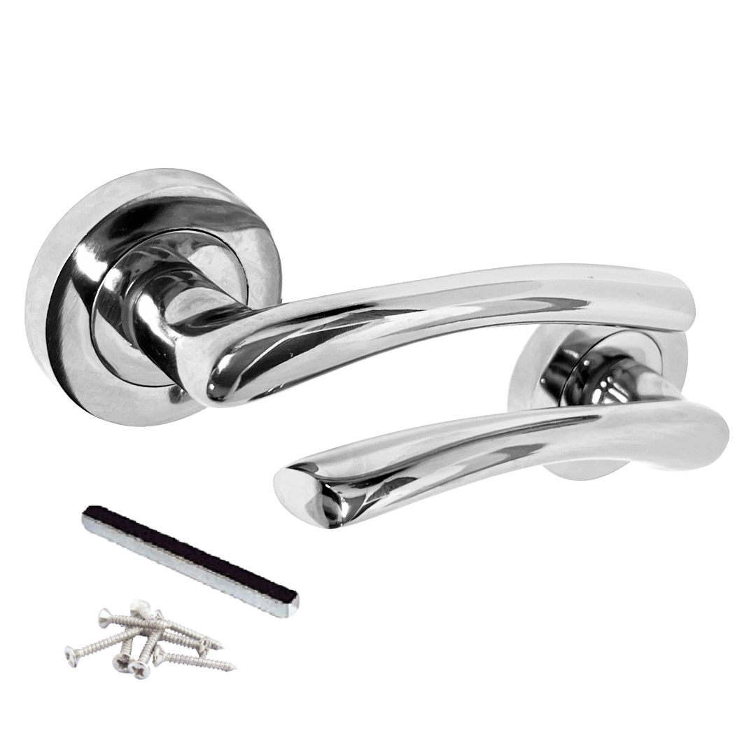 Zena Door Handle Modern Design Chrome Lever on Rose Internal + Latch & Hinges