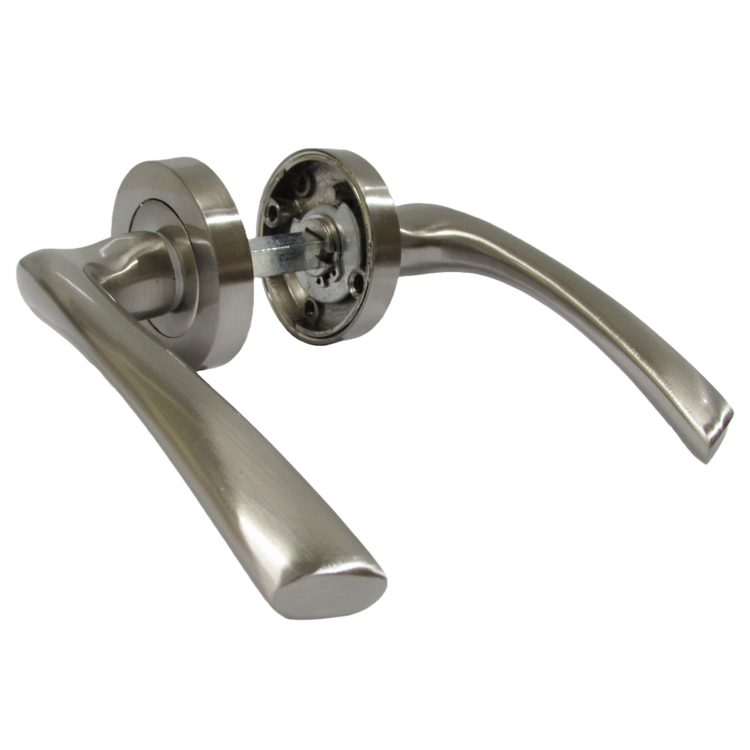 Zena Door Handle Thumbturn Bathroom Modern Satin Nickel Lever on Rose Internal