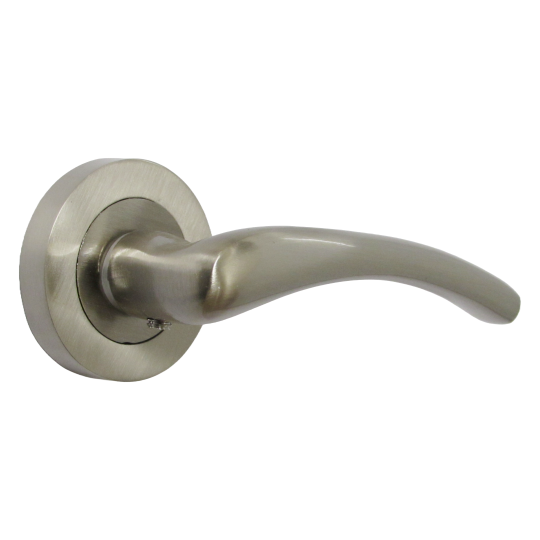 Zena Door Handle Thumbturn Bathroom Modern Satin Nickel Lever on Rose Internal
