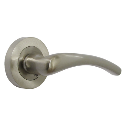 Zena Door Handle Escutcheon Lock Key Set Modern Satin Nickel Lever on Rose Internal