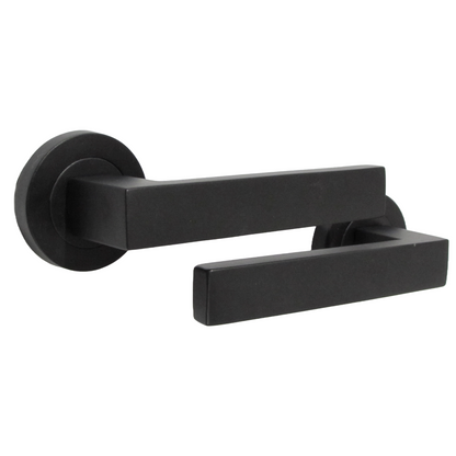 Cafri Door Handle Modern Matt Black Rectangular Lever on Rose Internal Doors + 64mm Latch