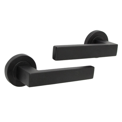 Cafri Door Handle Lock Key Set Modern Matt Black Lever on Rose Internal Escutcheon Pack