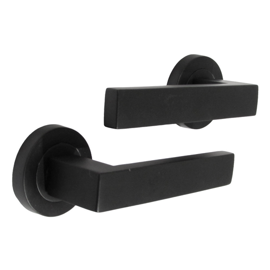 Cafri Door Handle Modern Matt Black Rectangular Lever on Rose Internal Latch Handles