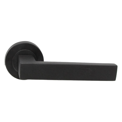 Cafri Door Handle Modern Matt Black Lever on Rose Internal Doors + 64mm Latch & Hinges