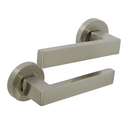 Cafri Door Handle Bathroom Modern Satin Nickel Rectangular Lever on Rose Internal Thumbturn Pack
