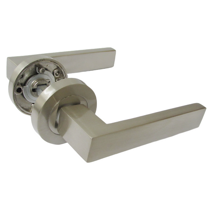 Cafri Door Handle Modern Satin Nickel Rectangular Lever on Rose Internal + 64mm Latch
