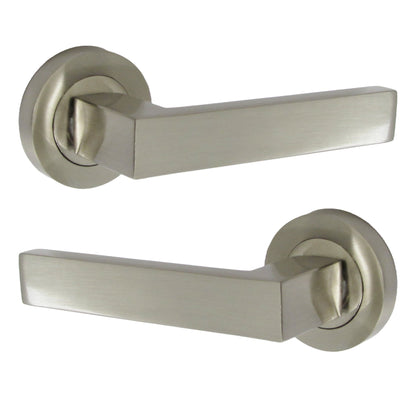 Marketplace JPG companion for Cafri Door Handle Modern Satin Nickel Rectangular Lever on Rose Internal + 64mm Latch & Hinges