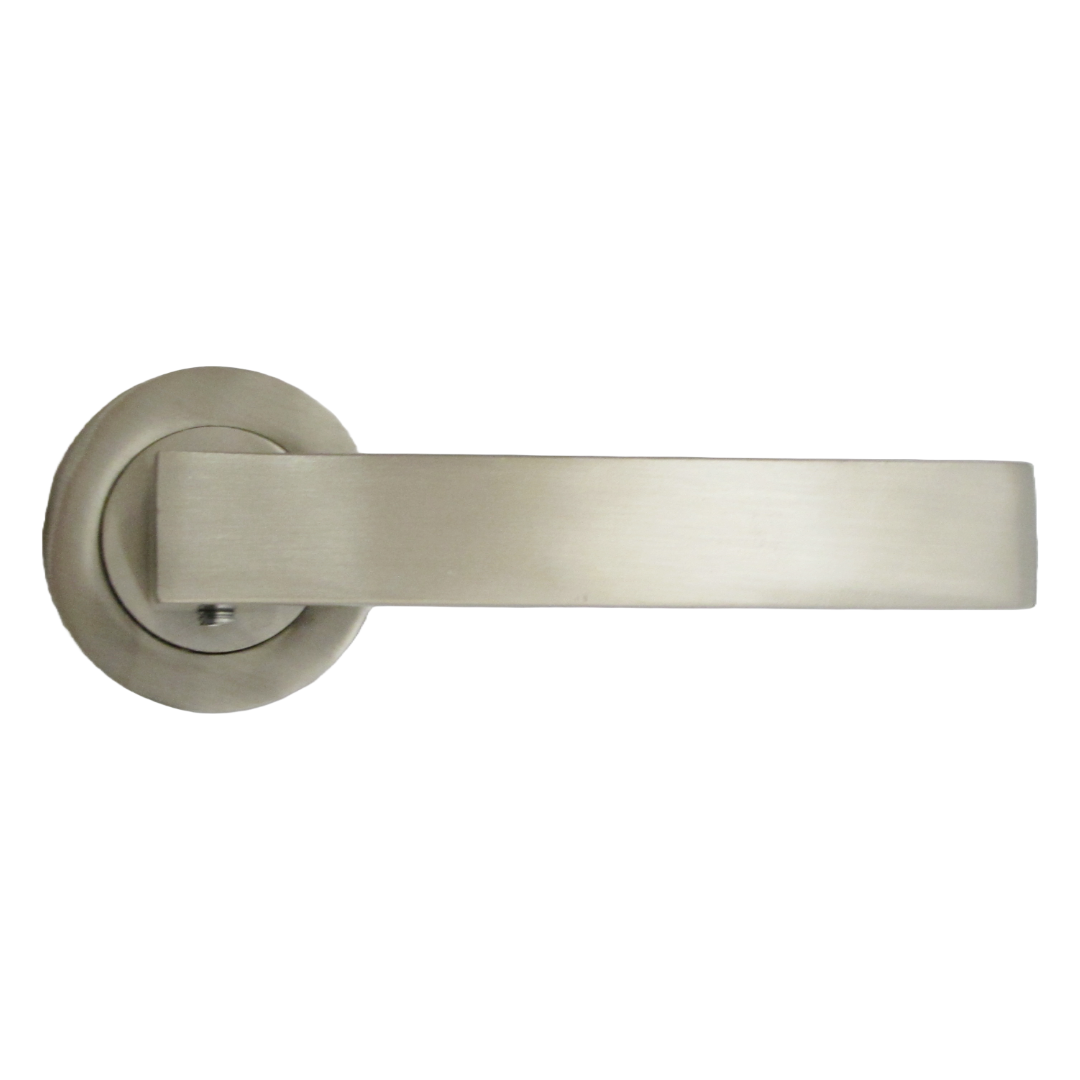 Cafri Door Handle Lock Key Modern Satin Nickel Rectangular Lever on Rose Internal Escutcheon