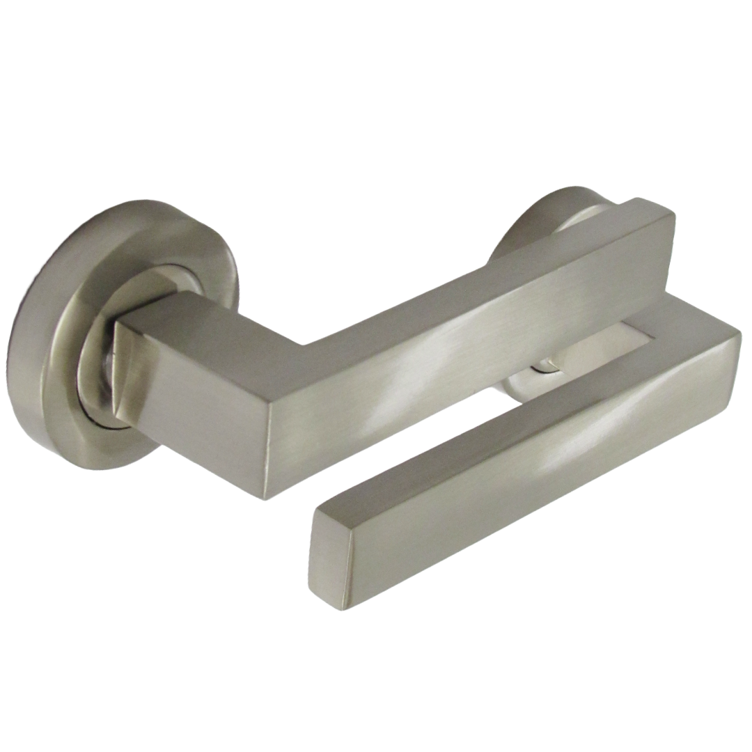 Cafri Door Handle Modern Satin Nickel Rectangular Lever on Rose Internal + 64mm Latch