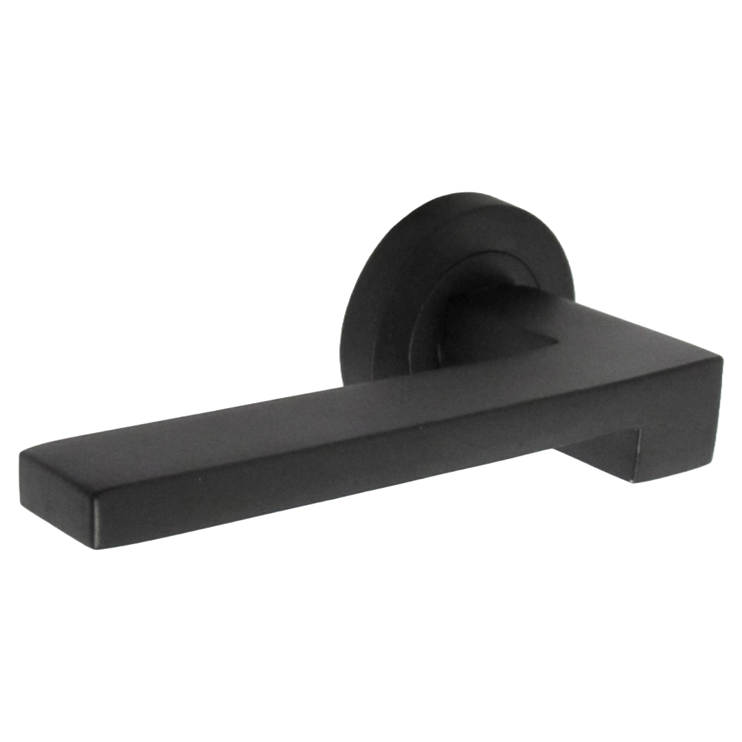 Ensemble de poignées de porte de salle de bain UNO-3, levier moderne noir mat sur rosace, ensemble de boutons-poussoirs internes