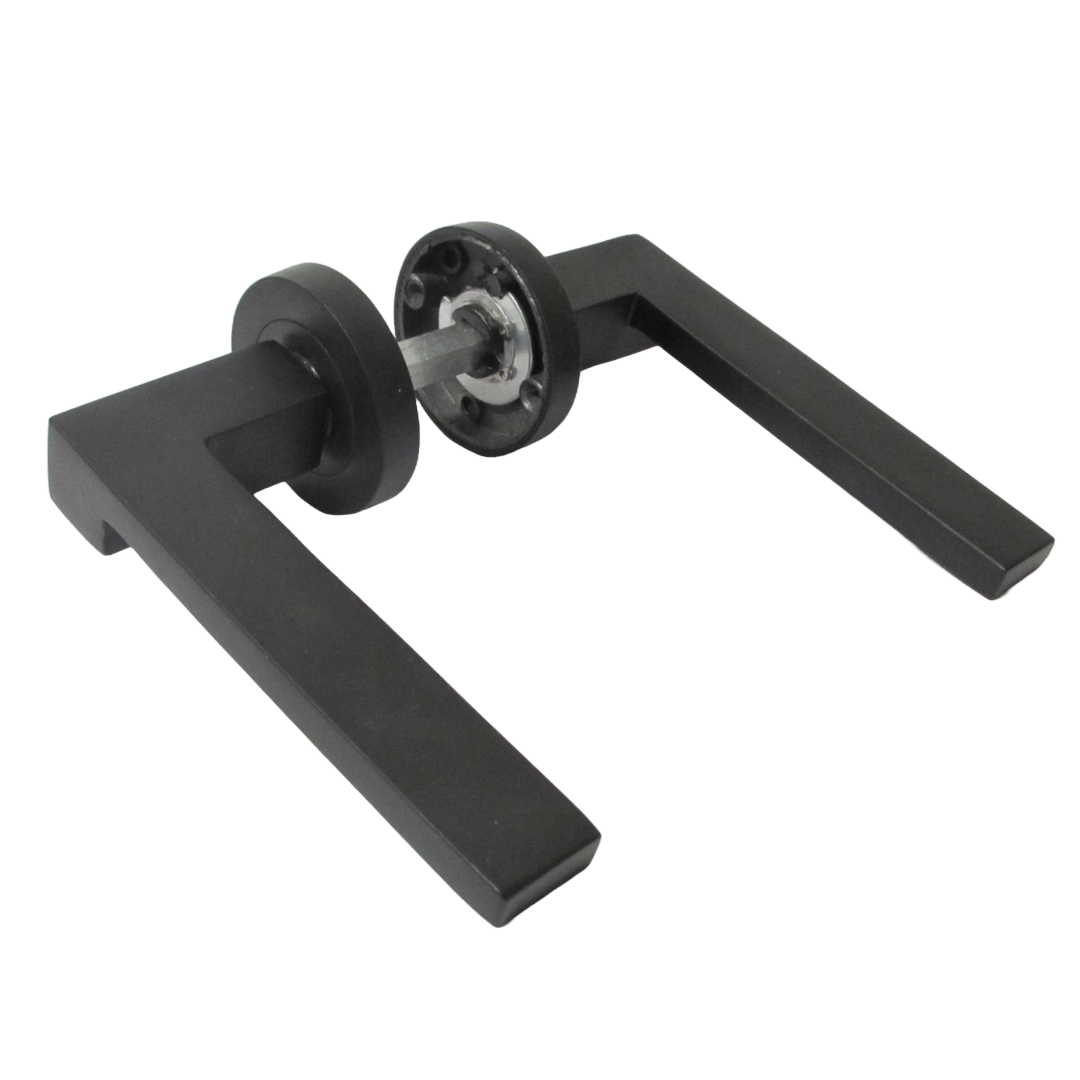 Ensemble de clés de serrure de poignée de porte UNO-3, levier moderne noir mat sur rosace, pack d'écusson interne