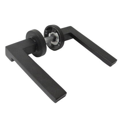 Ensemble de poignées de porte de salle de bain UNO-3, levier moderne noir mat sur rosace, ensemble de boutons-poussoirs internes