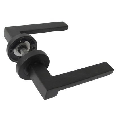 Poignée de porte UNO-3 moderne noire mate à levier sur rosace pour portes intérieures + loquet de 64 mm