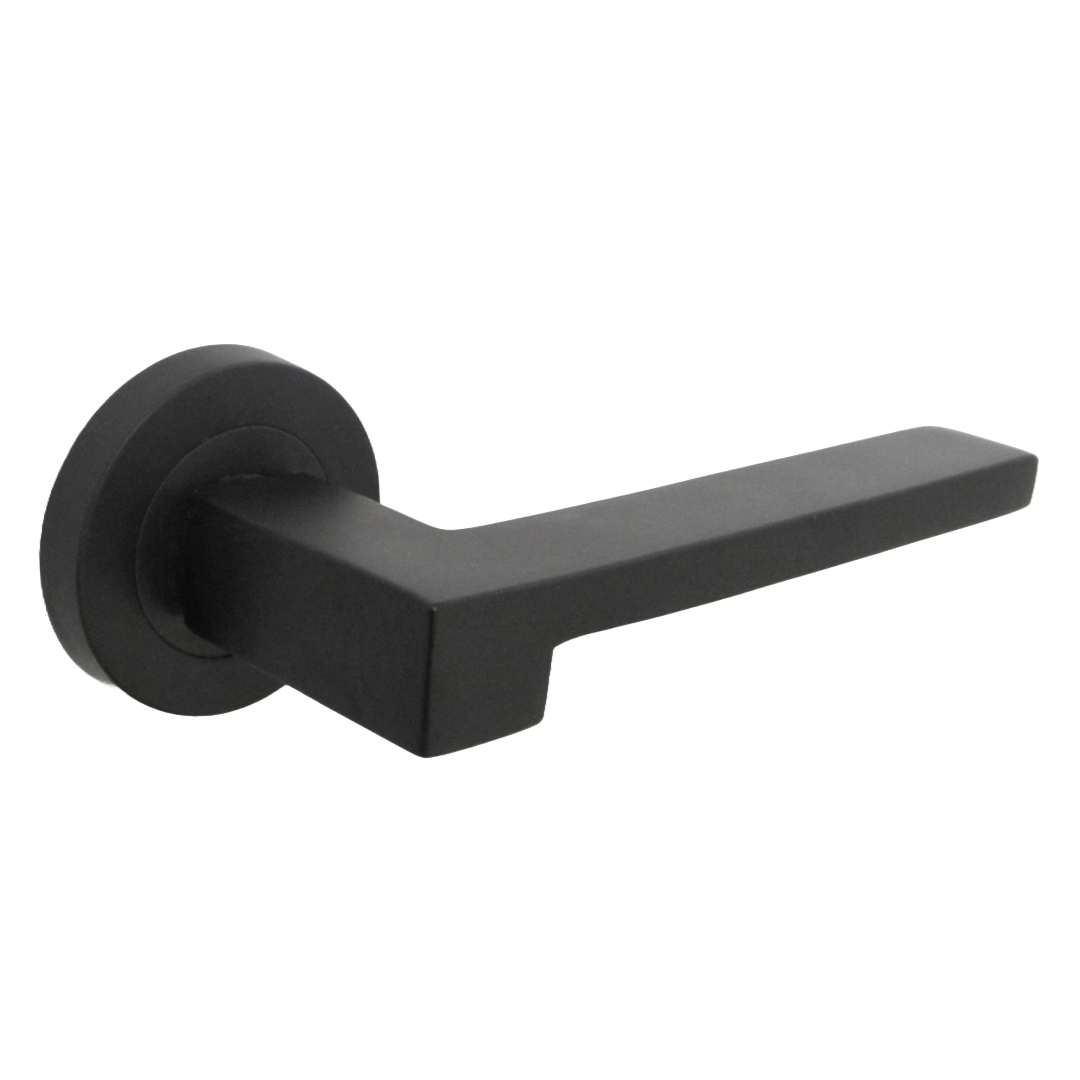 Poignée de porte UNO-3 moderne noire mate à levier sur rosace pour portes intérieures + loquet de 64 mm