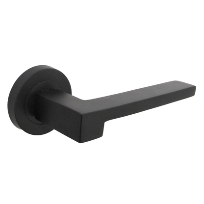 Poignée de porte UNO-3 moderne noire mate à levier sur rosace pour portes intérieures + loquet de 64 mm
