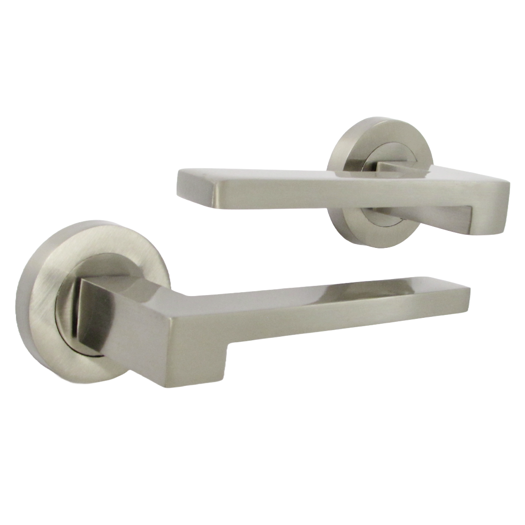 UNO-3 Door Handle Modern Satin Nickel Lever on Rose Internal Doors Handles + 64mm Latch