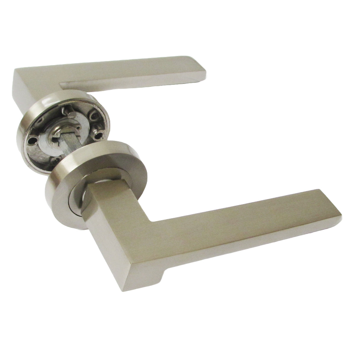 Marketplace JPG companion for UNO-3 Door Handle Lock Key Set Modern Satin Nickel Lever on Rose Internal Escutcheon