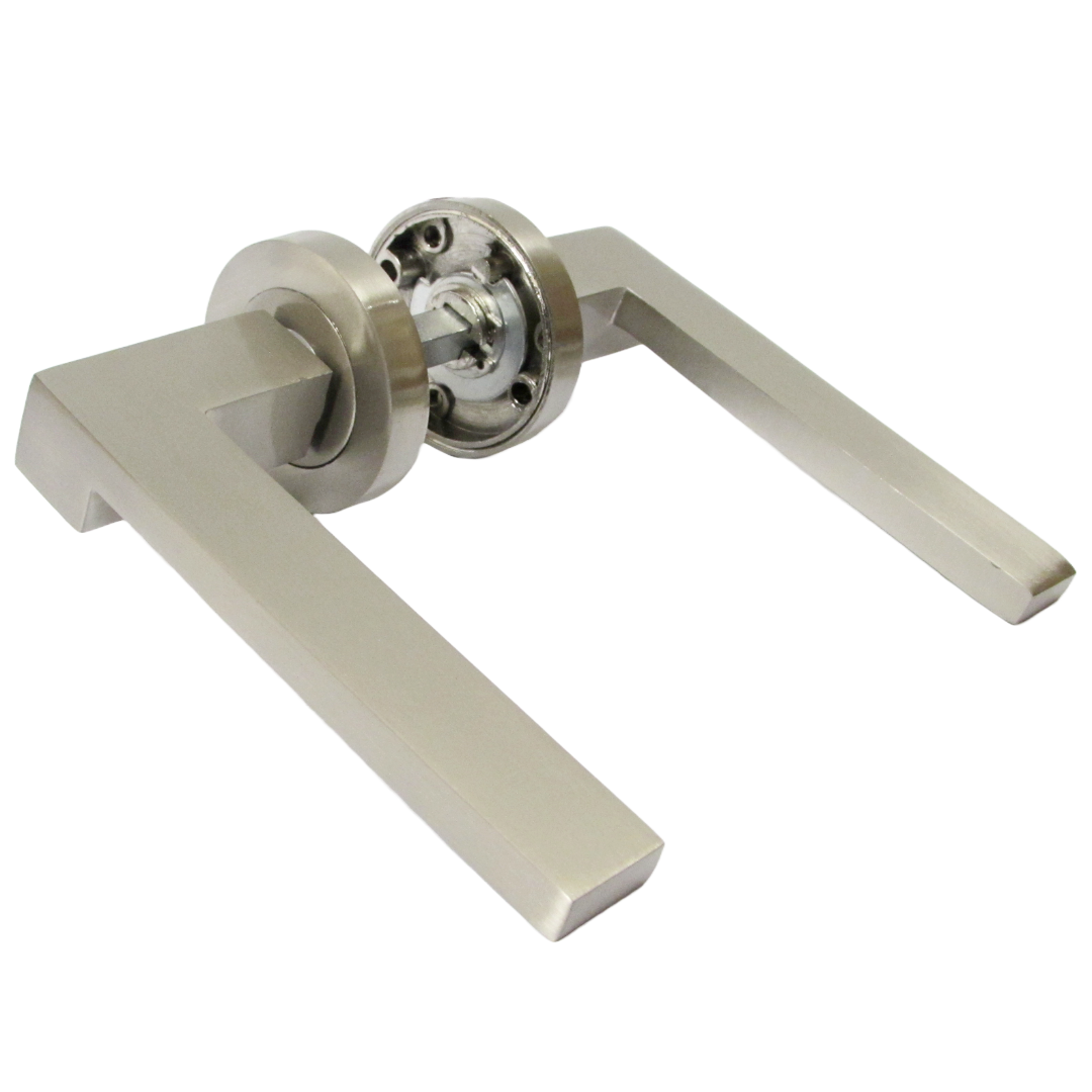 Ensemble de clés de serrure de poignée de porte UNO-3, levier moderne en nickel satiné sur rosace, écusson interne