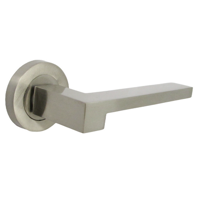 Poignée de porte de salle de bain UNO-3, ensemble moderne en nickel satiné, levier sur rosace, bouton-poussoir interne