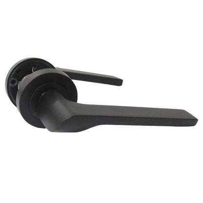 UNO-2 Door Handle Escutcheon Lock Key Set Modern Design Matt Black Lever on Rose Internal