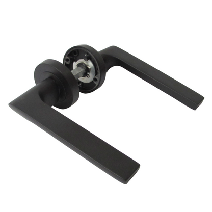 UNO-2 Door Handle Bathroom Set Modern Matt Black Lever on Rose Internal Thumbturn Set