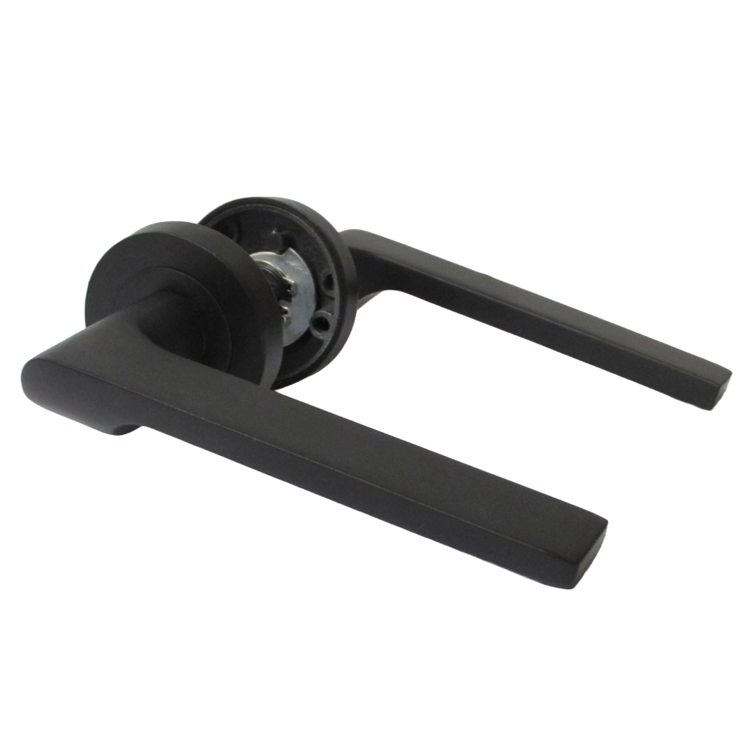 UNO-2 Door Handle Escutcheon Lock Key Set Modern Design Matt Black Lever on Rose Internal