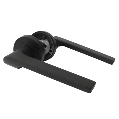 UNO-2 Door Handle Escutcheon Lock Key Set Modern Design Matt Black Lever on Rose Internal