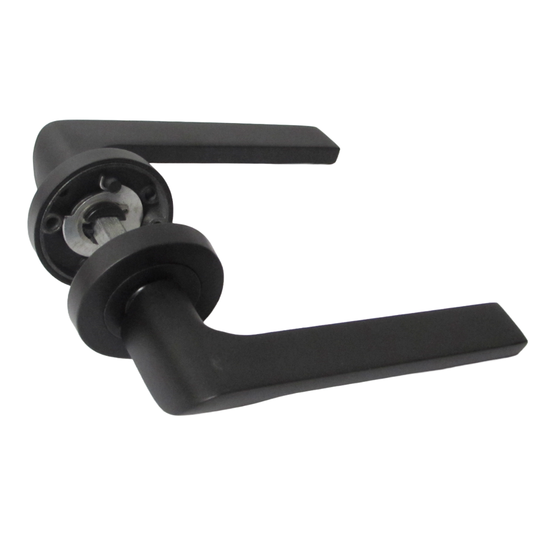 UNO-2 Door Handle Pack Modern Matt Black Lever on Rose Internal Handles + 64mm Latch & Hinges
