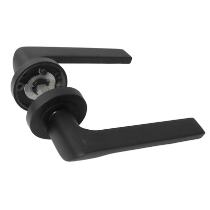UNO-2 Door Handle Pack Modern Matt Black Lever on Rose Internal Handles + 64mm Latch & Hinges