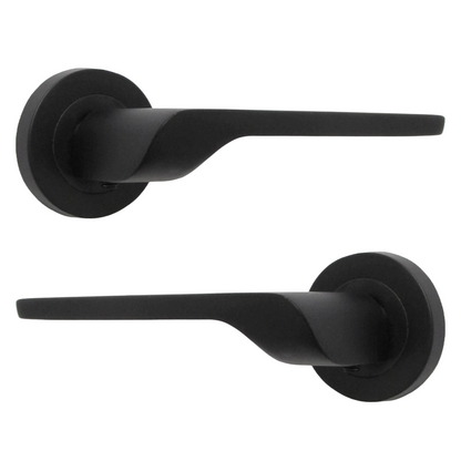 UNO-2 Door Handle Escutcheon Lock Key Set Modern Design Matt Black Lever on Rose Internal